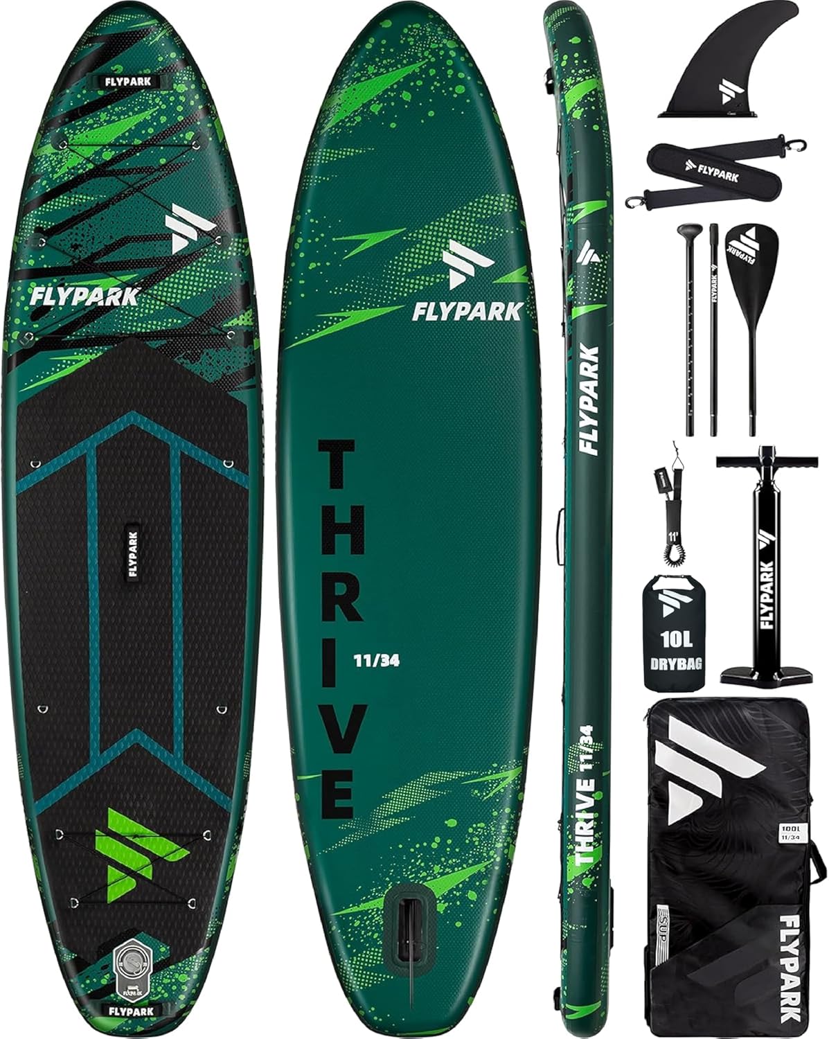 Flypark 11'x34 Inflatable Stand Up Paddle Boards, Thrive Green