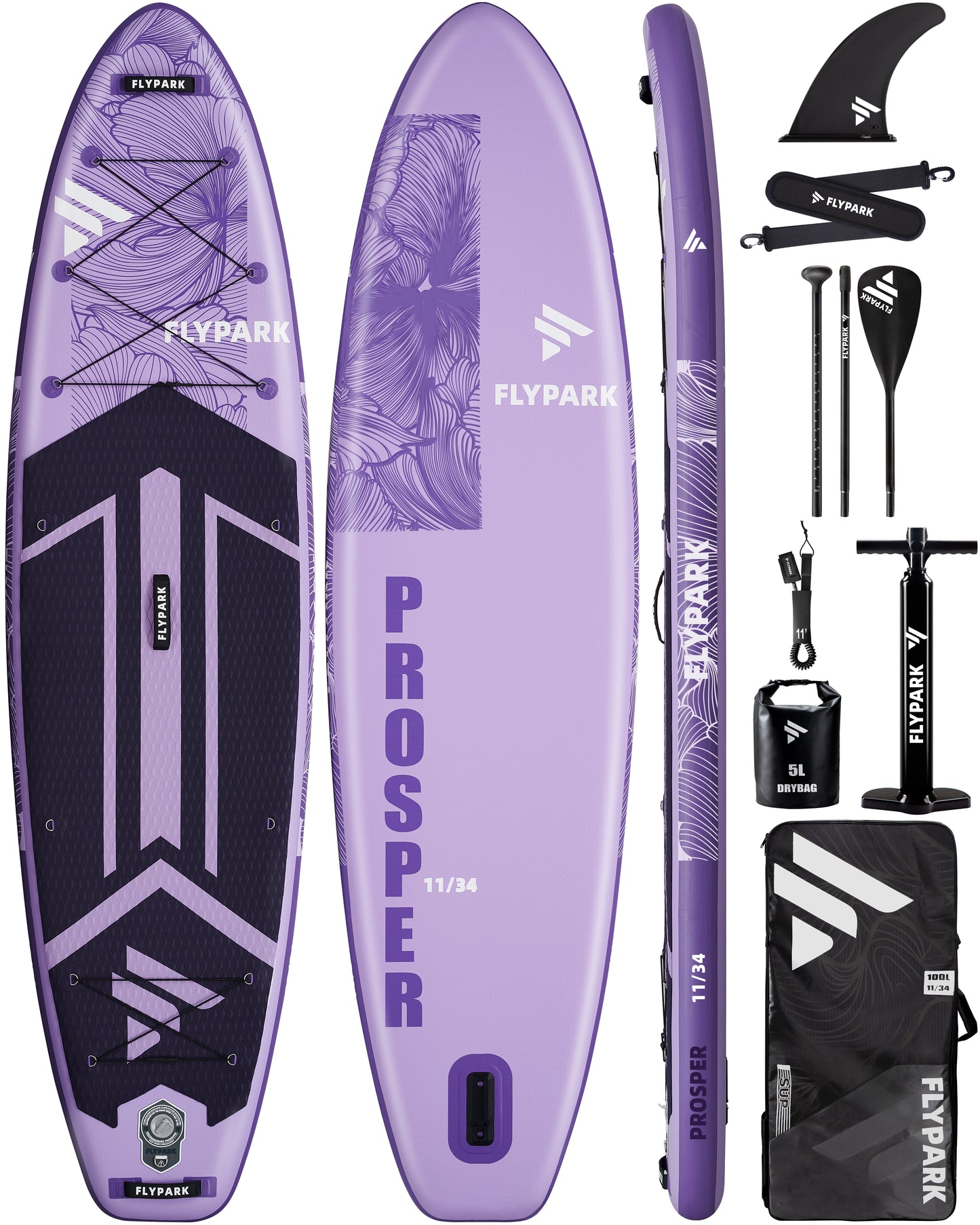 Flypark 11'x34 Inflatable Stand Up Paddle Boards, Prosper Purple