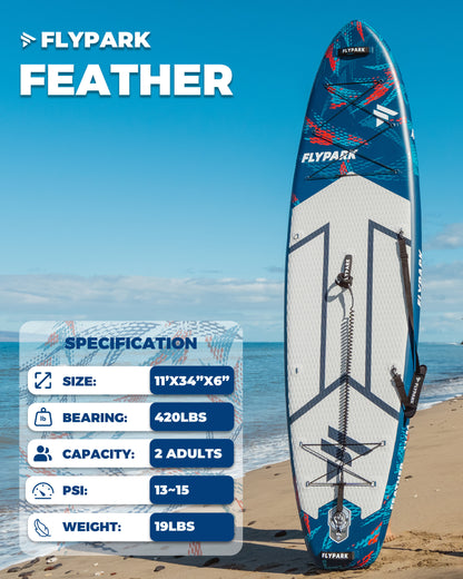 Flypark 11'x34 Inflatable Stand Up Paddle Boards, Feather Blue