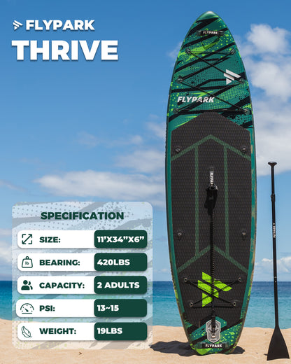 Flypark 11'x34 Inflatable Stand Up Paddle Boards, Thrive Green