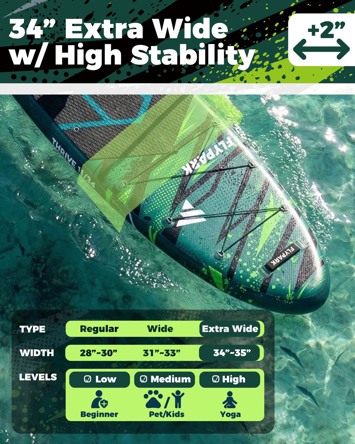 Flypark 11'x34 Inflatable Stand Up Paddle Boards, Thrive Green